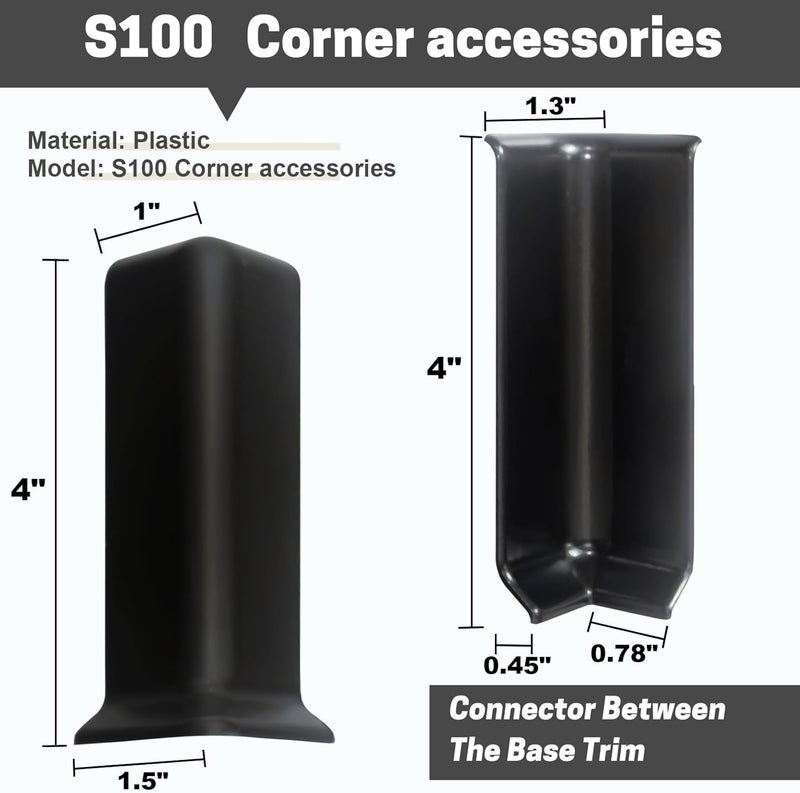 COUKIU Self Adhesive Baseboard Corner Blocks, 4inch(Width)3 Inside + 3 Outside Corners-Connector Between The Wall Base Cove Base Rubber Moulding Trim, Perfect Match for Our S100 Baseboard(Black) - Image 2